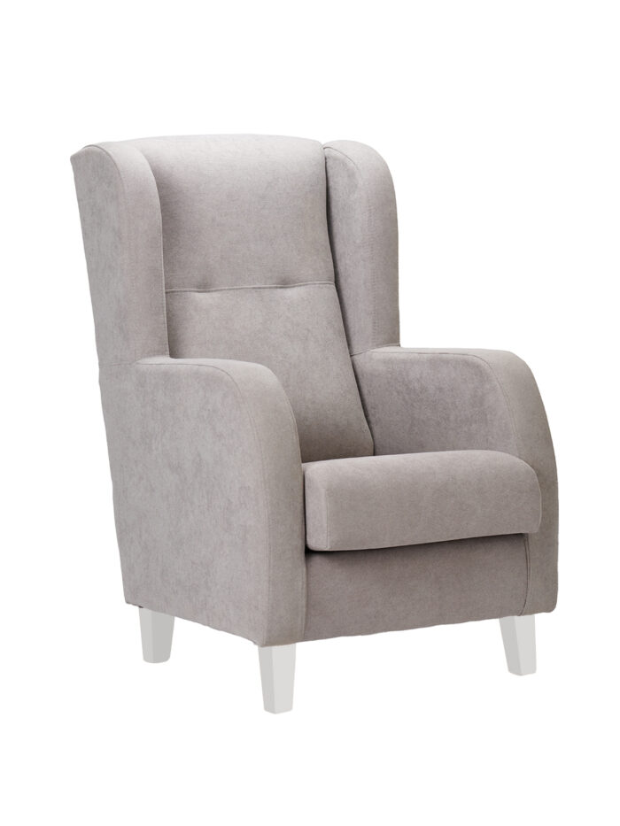 sillón estrecho tapizado gris